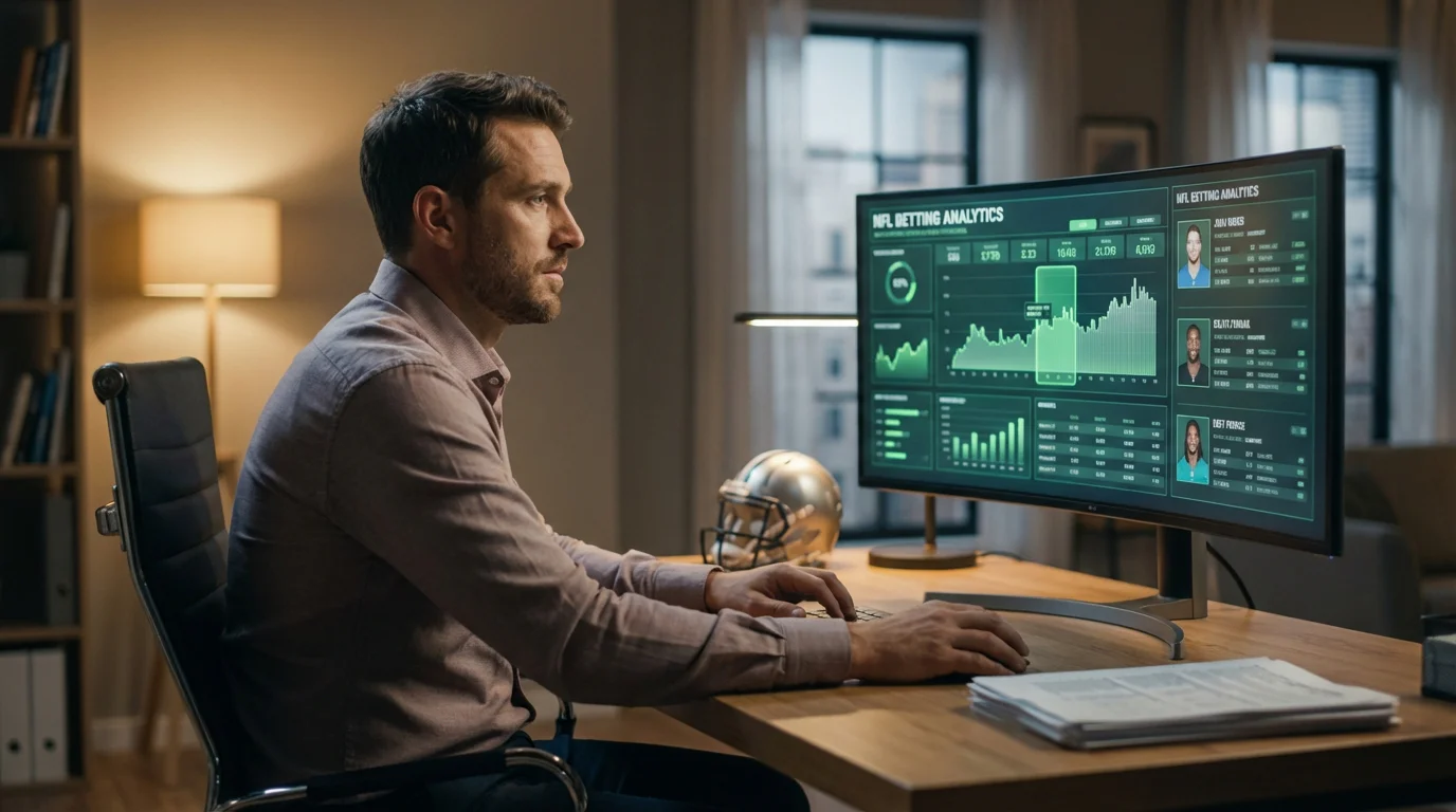 Apostador revisando cuotas de spread NFL en pantalla de ordenador